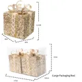 2er-Set goldene Weihnachtsgeschenkbox-Anhänger mit cremefarbenen Schleifen und Spitze - 8x8x11.5cm / Groß Champagner