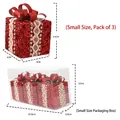 Red glitter Christmas gift box ornaments with lace ribbon and gold beads, set of 3 - Small Red