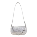 Bolso baguette plateado metalizado plisado con cadena para mujer estilo moderno - Plateado