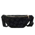 Fashionable black oxford chest bag for women featuring 3D floral jacquard and gold zippers - Black