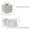 Silver glitter Christmas gift box ornament with woven ribbon and bow decoration - Small Silver
