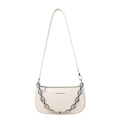 Bolso de hombro en ecopiel crema con cadena plateada y logotipo en relieve - Blanco Roto