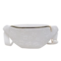 White canvas crossbody bag with embossed floral pattern and adjustable wide strap - White