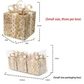 Three-piece set of gold glitter Christmas gift box ornaments with lace and ribbons - Small Champagne