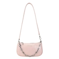 Bolso de hombro rosa brillante con cadena metálica y acabado textura cuero - Rosa