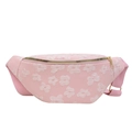 Pink crossbody waist bag featuring 3D floral relief pattern and golden metal zippers - Pink