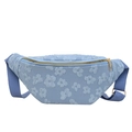 Light blue embroidered saddle bag with 3D floral texture and adjustable strap - Blue
