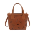 Mini sac cabas marron avec imprimés dessins animés et poignées, style seau décontracté - Sans Pendentif / Marron