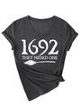 Detail of V-neck dark gray heather t-shirt with 1692 they missed one graphic and broom print - S / Heater Grey (White Font)