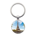 Silver Eiffel Tower souvenir keychain with scenic round photo pendant for daily use - Riverside Building Fresh Style (JY007578-2)