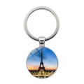 Silver Eiffel Tower keychain with a round sunset glass pendant for a vintage look - Sunset Twilight Scenery Style (JY007578-5)