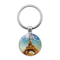 Silver metal keychain with Eiffel Tower glass gem pendant on a white background - Blue Sky White Clouds HD Pendant Style (JY007578-13)