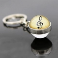 Porte-clés clé de sol touches de piano avec pendentif dôme en verre et métal argenté - Style Clé de Sol Vintage (JY007522-3)