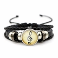 Pulsera de cuero trenzado con un amuleto de cristal vintage de nota musical - Estilo Clave de Sol Vintage (JY007515-3)