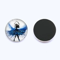 Round ballerina glass magnet with artistic blue watercolor silhouette and magnetic back - Ink Splash Ballet Style (JY007577-1)