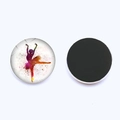 Round watercolor ballet dancer silhouette glass magnet with black magnetic backing - Color Watercolor Dancer Silhouette (JY007577-2)