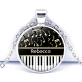 Silver piano heart pendant necklace with musical notes and custom Rebecca name design - Custom Name Note Piano Style (JY007513-4)
