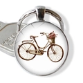 Portachiavi vintage in argento con ciondolo in vetro e motivi di biciclette e fiori - Hand-Drawn Red Bicycle Flower Basket (JY007506-3)