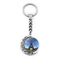 Silver hollow moon keychain with a rotating double-sided Eiffel Tower glass pendant - Blue Sky Eiffel Tower (JY007580-1)
