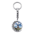 Rotating Eiffel Tower silver crescent moon keychain with double-sided glass pendant - Blue Sky Distance View (JY007580-3)