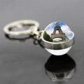 Double-sided glass ball keychain with Eiffel Tower photo and silver metal ring - High Altitude View Style (JY007582-6)