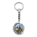 Silver crescent moon keychain with Eiffel Tower time gem pendant and filigree details - Eiffel Tower With Greenery (JY007580-4)