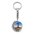 Rotating silver Eiffel Tower keychain with crescent moon frame and sunset artwork - Twilight Sunset Eiffel Tower (JY007580-5)