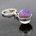 Paris Eiffel Tower keychain with purple night sky glass ball pendant on reflective surface - Purple Night View Style (JY007582-9)