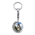 Eiffel Tower spinning moon keychain in silver zinc alloy with vintage hollowed frame - Bright Daylight Eiffel Tower (JY007580-6)