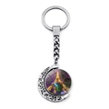 Silver crescent moon keychain featuring a rotating Eiffel Tower glass cabochon pendant - Bright Starry Night (JY007580-12)