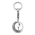 Portachiavi ballerina d'argento con ciondolo a mezzaluna e silhouette in vetro - Stile Silhouette Elegante Bianco Nero (JY007575-4)