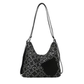 Women's black and grey checkered shoulder bag with jacquard floral butterfly patterns - Black
