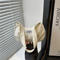Minimalist beige corduroy crescent hobo bag with Fashion Instinct label for women - White