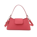 Sac baguette en cuir mat rose avec poignée supérieure et bandoulière argentée - Rose