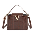 Sac à main rétro marron motif crocodile avec boucle V dorée et bandoulière amovible - Style Motif Crocodile / Marron