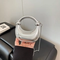 Mini bolso caja plateado metalizado con asa de anillo y correa de cadena fina - Plateado