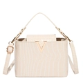 Sac fourre-tout élégant crème motif crocodile avec fermoir doré en forme de V - Style Motif Crocodile / Beige