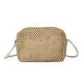 Summer straw woven crossbody bag with cream cotton rope strap and secure zipper closure - Khaki