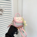 Pink and white patchwork mini handbag with cherry pattern and star pendant charm - With Pendant / Pink