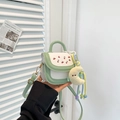 Cute green and white cherry pattern mini crossbody bag with yellow moon charm - With Pendant / Green