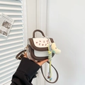 Cute cream and brown crossbody bag for girls with cherry print and plush charms - With Pendant / Brown