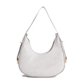 Elegante borsa hobo a mezzaluna argento glitterata con sottile tracolla - Argento
