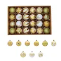 Detail van 24-delige goud-witte kerstballenset met 6cm ornamenten en afmetingen - 24-delige set (6cm) / Goud