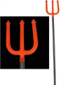 Detailansicht des roten Teufels-Dreizacks mit schwarzem Griff für Halloween Kostüme - Trident
