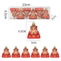 Set of 6 red Christmas gift bag hanging ornaments with gold glitter bow and star patterns - Bag Shaped / Red