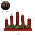 Red glitter 5-pillar LED candle bridge for Christmas tabletop decoration, size 31x24cm - Multi-Candle Style