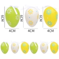 Set di 6 uova di Pasqua in verde, bianco e giallo con motivi a margherita e nastri - Stile Margherita Floreale (031-6)