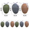 Set di 6 uova di Pasqua in plastica con strisce bianche e fiocchi in verde, grigio e arancione - Stile a Righe Orizzontali (125-6)