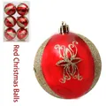 Set di 6 palline di Natale rosse da 8 cm con motivi glitter oro e ganci inclusi - Set Standard / Fiore di Farfalla Rosso