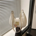 Elegant white leather half-moon shoulder bag with minimalist gold buckle accent - White